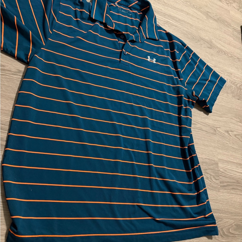 Under Armour Men's Polo in Blue with Orange Stripes